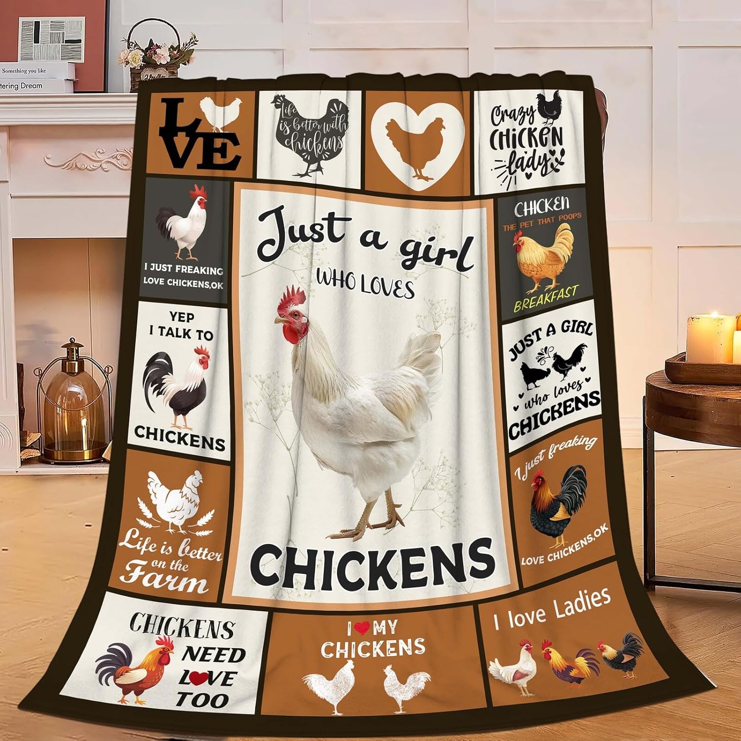 Chicken Blanket Rooster Chicken Throw Blanket Gifts for Girls Women Kids Boys Adults Men Super Soft Cozy Plush Fluffy Fuzzy Fleece Blanket Home Decor 60''X80''