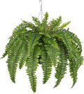 Hollyone 33" Artificial Boston Fern Hanging Basket Large 39 Leaves Fake Ferns in Rattan Pot Greenery Plants for Outdoors & Indoor Faux Fern Bush Basket Plant Patio Garden Home Decor Green