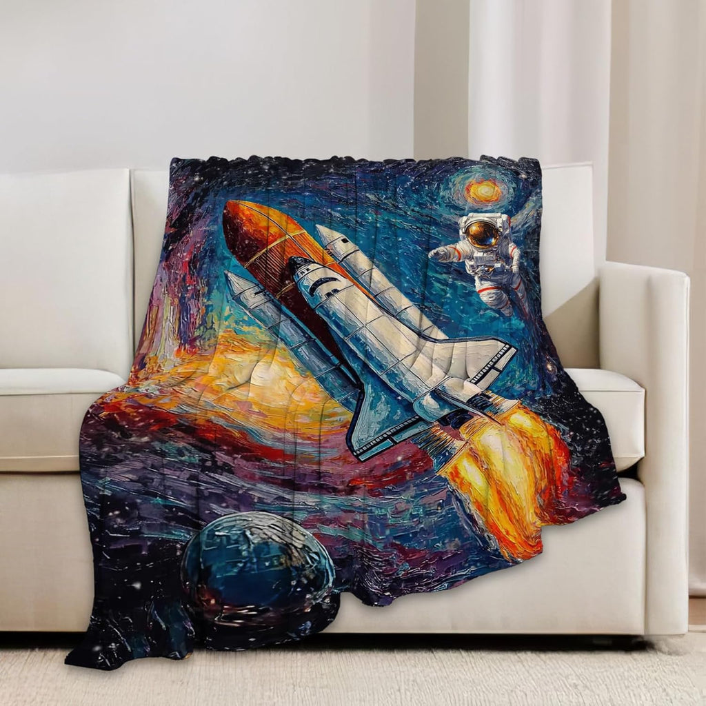 Space Rocket Blanket Astronaut Throw Blankets Gifts for Girls Boys Kids Soft Cozy Fleece Plush for Couch Sofa Bed 60"x50"