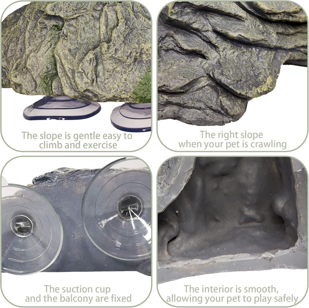 PINVNBY Turtle Basking Platform, Reptile Climbing Shale Resin Ledge Stone, Aquarium Ornament Rock Landscaping Decoration with Suction Cups for Frogs Newts Lizard (Large:7.1”Lx6.3”Wx2.7”H)