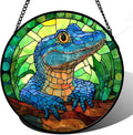 Stained Glass Window Hanging, Blue Alligator Sun Catcher for Window Door Home Decor Green Brown Suncatcher Christmas Mother's Day Birthday Gifts for Women Men Mom and Nana 7.8 in
