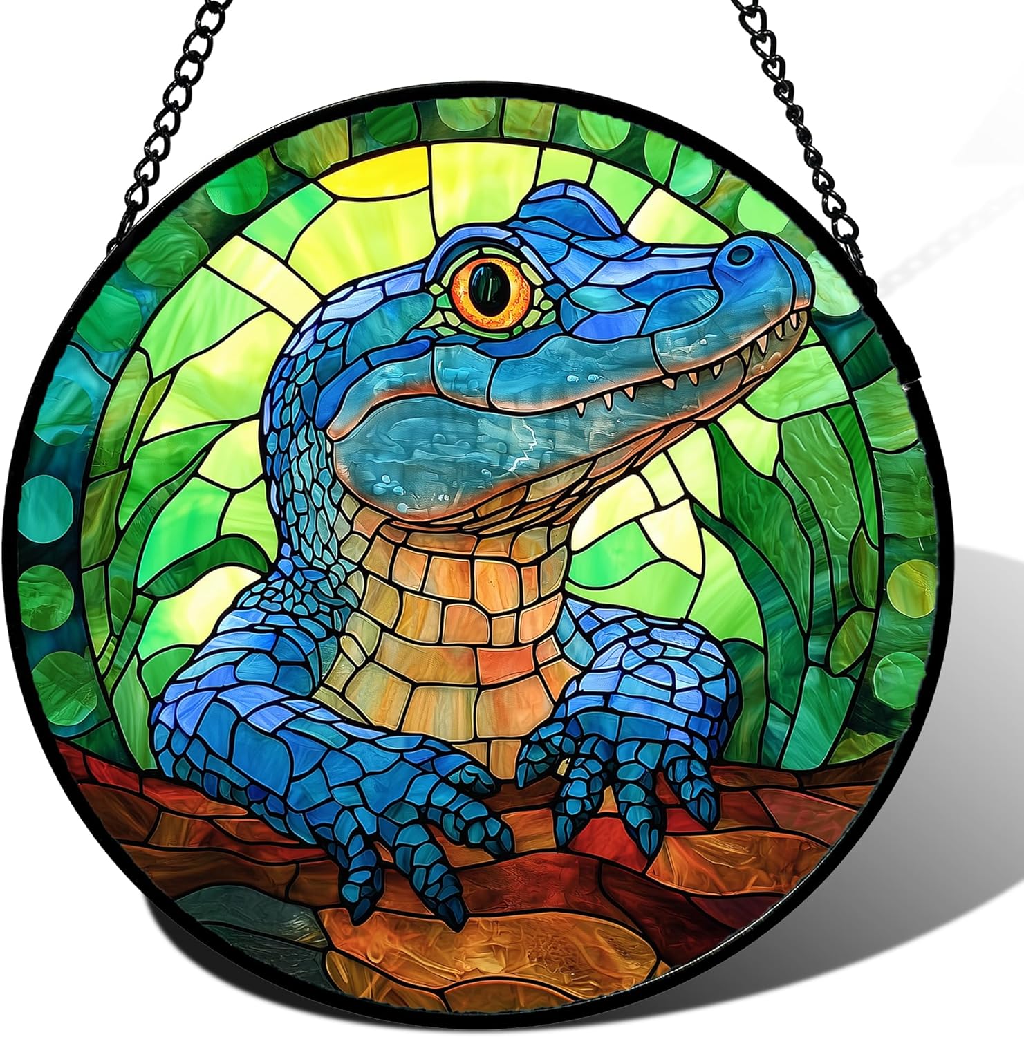 Stained Glass Window Hanging, Blue Alligator Sun Catcher for Window Door Home Decor Green Brown Suncatcher Christmas Mother's Day Birthday Gifts for Women Men Mom and Nana 7.8 in