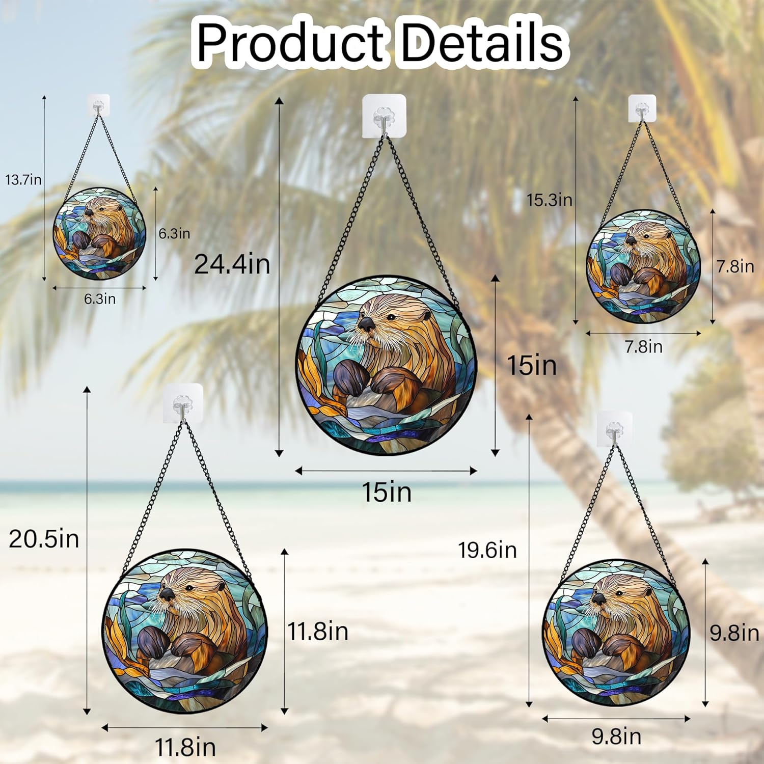 Stained Glass Suncatcher, Blue Ocean Cute Sea Otter Sun Catcher Stain Glass Window Hanging Decoration Mother's Day Birthday Gifts for Women Men Mom Nana 11.8 in