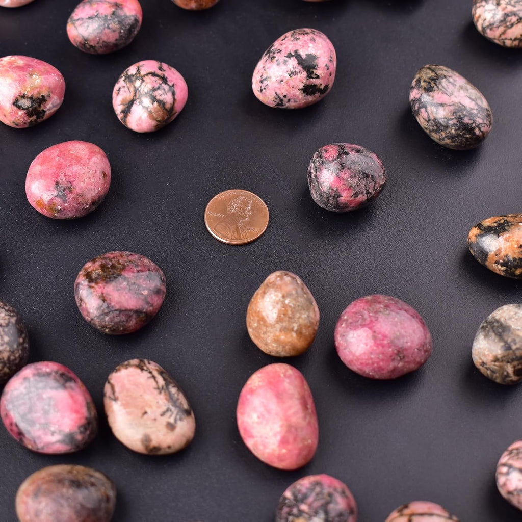 Polished Stone Set Rhodonite Crystals, 0.8" Handpicked Tumbled Gemstones Rocks, Pebbles for Reiki, Chakra, Healing, Home Decor