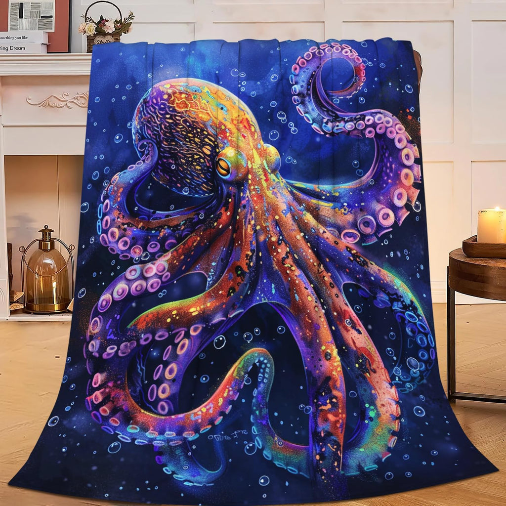 Octopus Blanket Purple Octopus Throw Blanket Ocean Animal Flannel Stuff Merch Cozy Decor Fleece Plush Fuzzy Warm Soft Lightweight Bedding Gifts for Girls Women Men Boy Couch Sofa 80"X60"