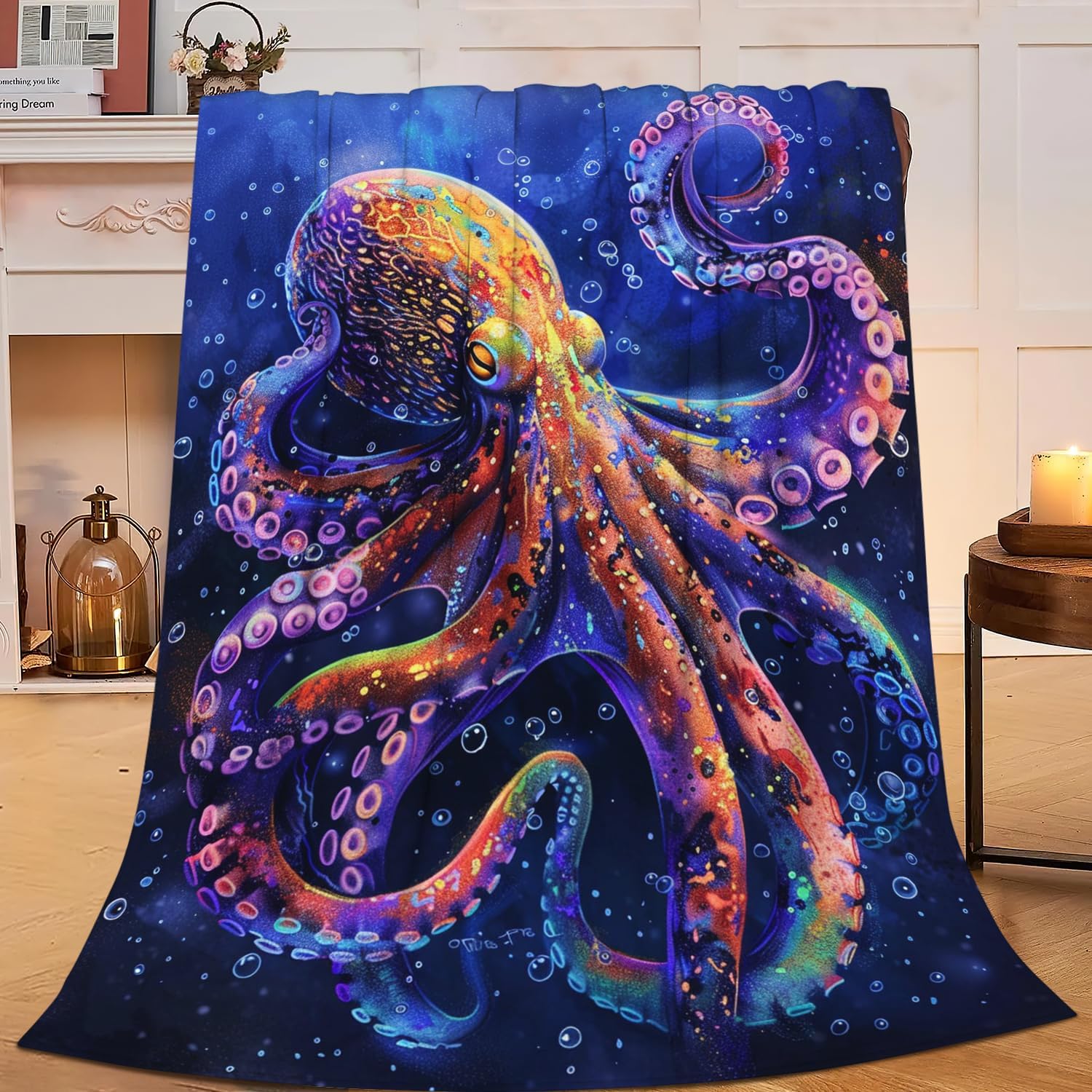 Octopus Blanket Purple Octopus Throw Blanket Ocean Animal Flannel Stuff Merch Cozy Decor Fleece Plush Fuzzy Warm Soft Lightweight Bedding Gifts for Girls Women Men Boy Couch Sofa 80"X60"