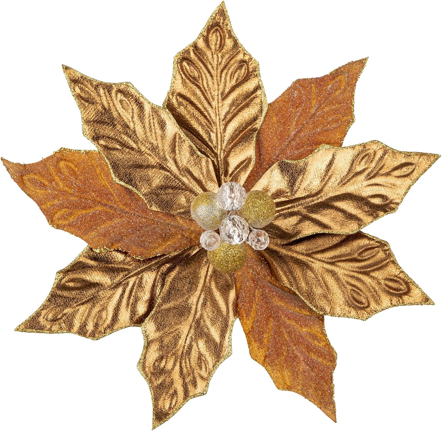 Hollyone 3PCS Poinsettia Christmas Flowers Artificial 11" Large Bronze Glitter Poinsettia Flowers Christmas Tree Ornaments Floral Picks for Tree Wreath Garland Vase Table Centerpiece Home Decor