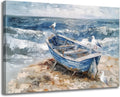GLOKAKA Bathroom Wall Art Coastal Decor Boat on Beach Canvas Picture Seagull Seascape Wall Decor Abstract Ocean Seashore Print Painting for Bedroom Office
