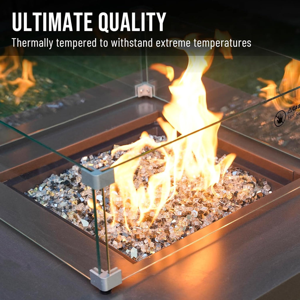 Skyflame 10-Pound Blended Fire Glass for Fire Pit Fireplace Landscaping - 1/4 Inch Reflective Tempered Fireglass Onyx Black, Platinum, Gold