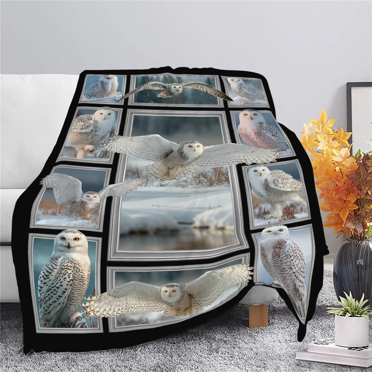White Owl Throw Blanket White Owl Stuff Gifts for Kids Girls Boys Adults Women Men Soft Cozy Warm Plush Fluffy Fuzzy Fleece Blanket Decor 60''X80''