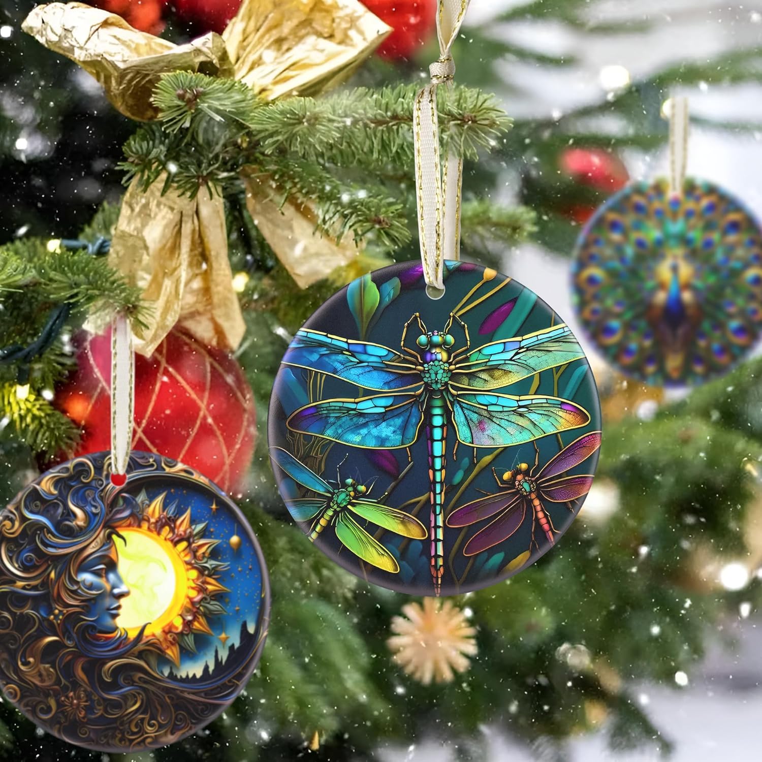 Dragonfly 2025 Christmas Tree Ornament - Christmas Decoration, Round Ceramic Holiday Decor, Gift Idea for Friends