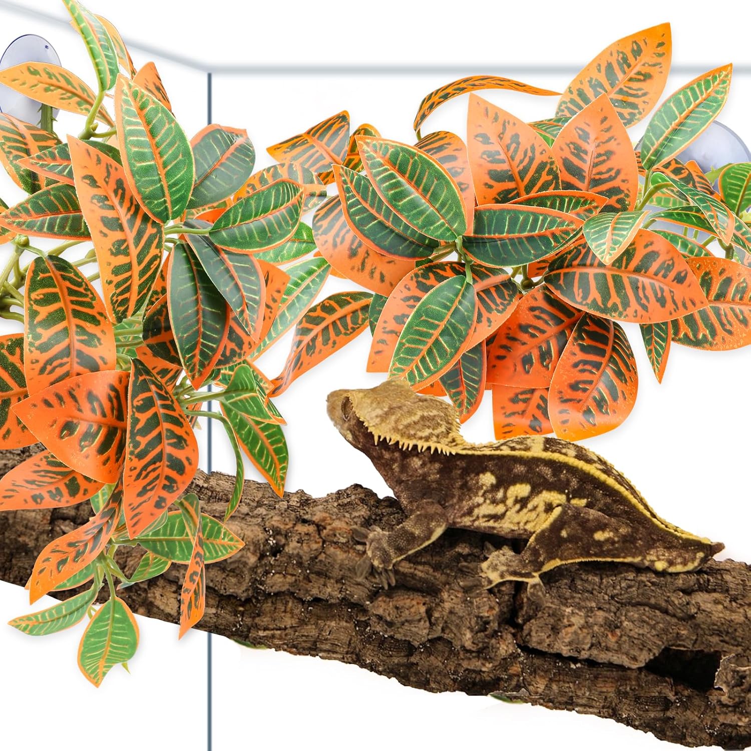 2 Pack Reptile Plants, Artificial Hanging Plants with Suction Cups, Habitat Decor Plastic Vines Decorations for Bearded Dragons Lizards Snake Geckos Frogs -Gold