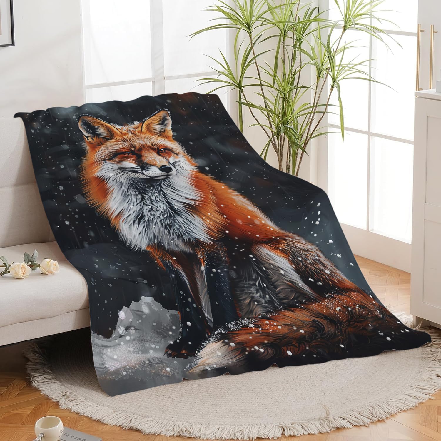 Red Fox Blanket Cute Orange Fox Throw Blanket Gifts for Girls Boys Kids Women Men Adults Super Soft Cozy Plush Fluffy Fuzzy Fleece Blanket Home Decor 60''X80''