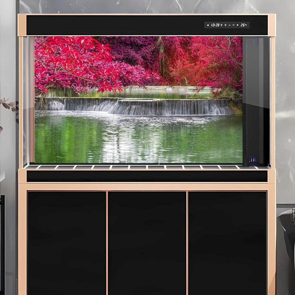 Waterfall Rainforest Aquarium Background Natural Autumn Forest Landscape Terrarium Background Tranquil Lake Stream Autumn Leaves Fish Tank Background Falls Theme Aquarium Backdrop Vinyl 36x20in