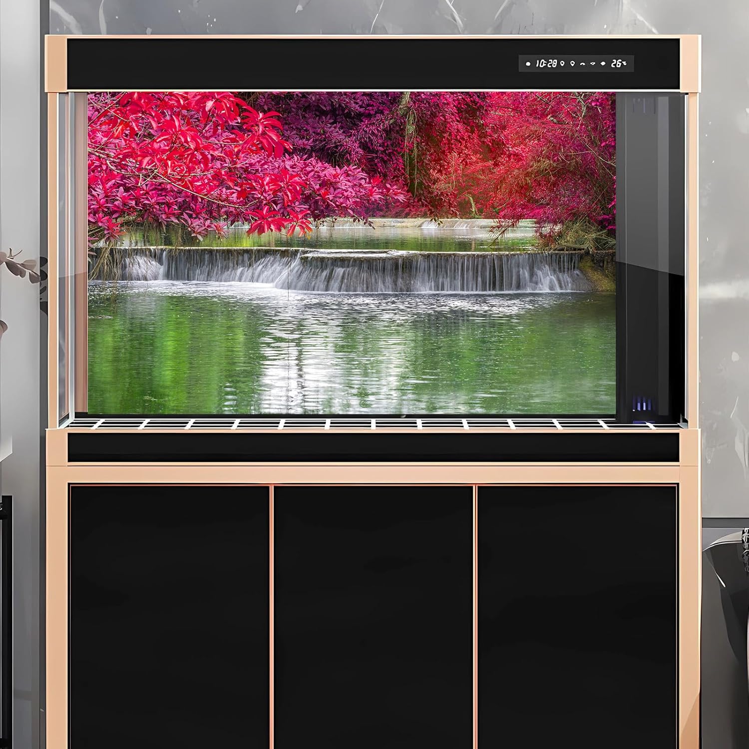 Waterfall Rainforest Aquarium Background Natural Autumn Forest Landscape Terrarium Background Tranquil Lake Stream Autumn Leaves Fish Tank Background Falls Theme Aquarium Backdrop Vinyl 36x20in