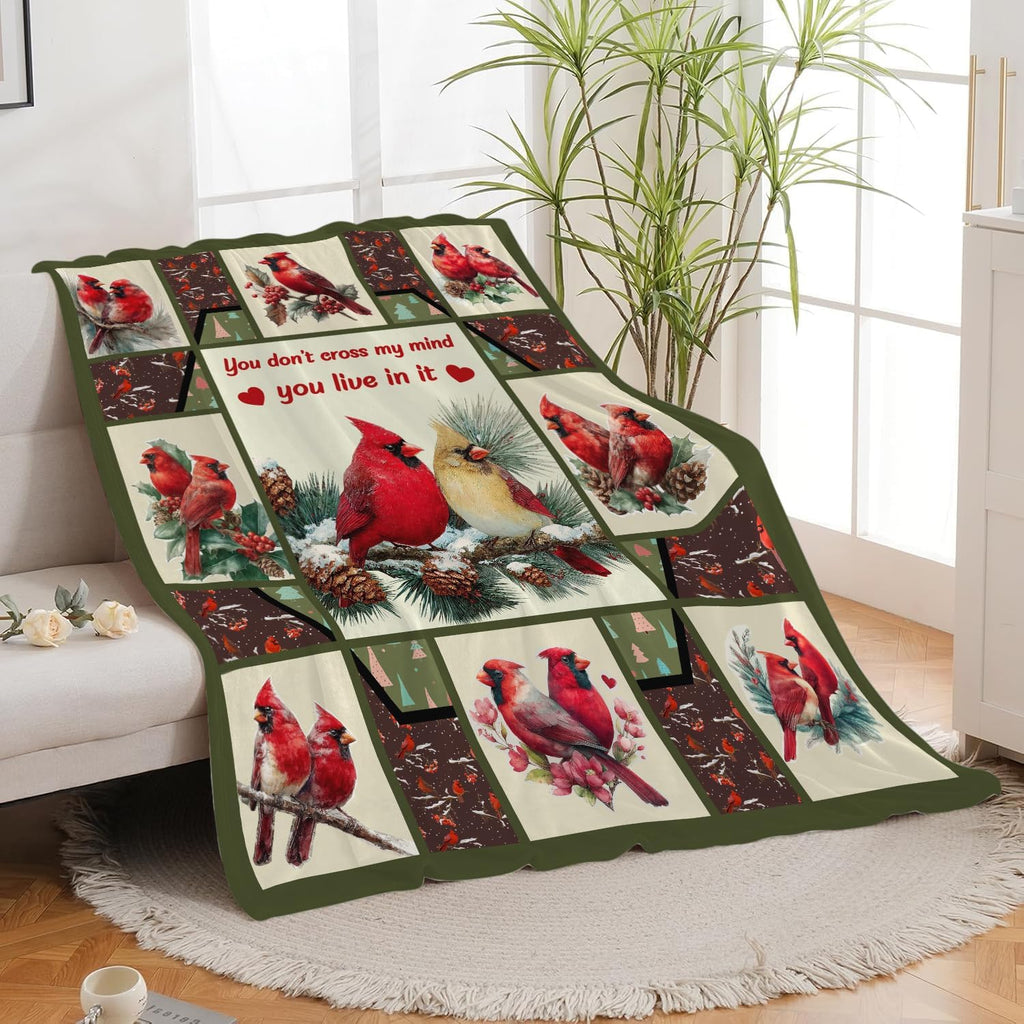 Cardinal Throw Blanket Red Bird Cardinal Stuff Gifts for Kids Girls Boys Adults Women Men Soft Cozy Warm Plush Fluffy Fuzzy Fleece Blanket Christmas Decor 60''X80''