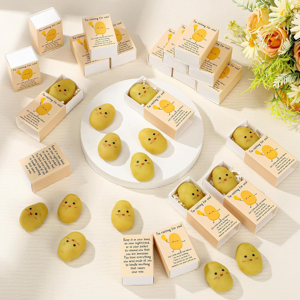 Wettarn 24 Sets Potato Support Gifts Cute Stress Balls with Gift Boxes Inspirational Party Favors for Employee Coworker Friends Office Positive Relief Toys