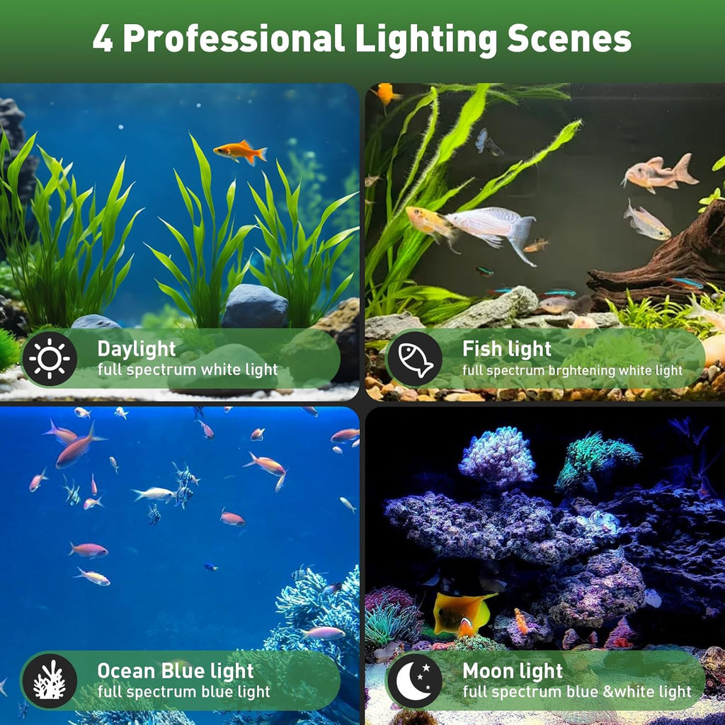 LED Aquarium Light for Plant,24/7 Mode Clip On Aquarium Light with Timer for 12-29 inch Freshwater Fish Planted Tank,Adjustable Brightness 8 Colors 38W Full Spectrum RGBW Fish Tank Light