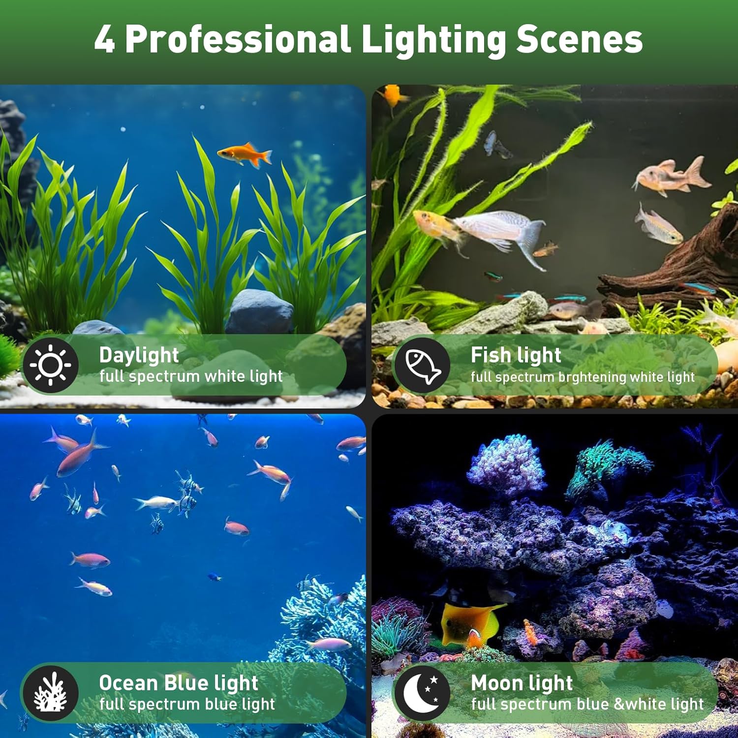 LED Aquarium Light for Plant,24/7 Mode Clip On Aquarium Light with Timer for 12-29 inch Freshwater Fish Planted Tank,Adjustable Brightness 8 Colors 38W Full Spectrum RGBW Fish Tank Light