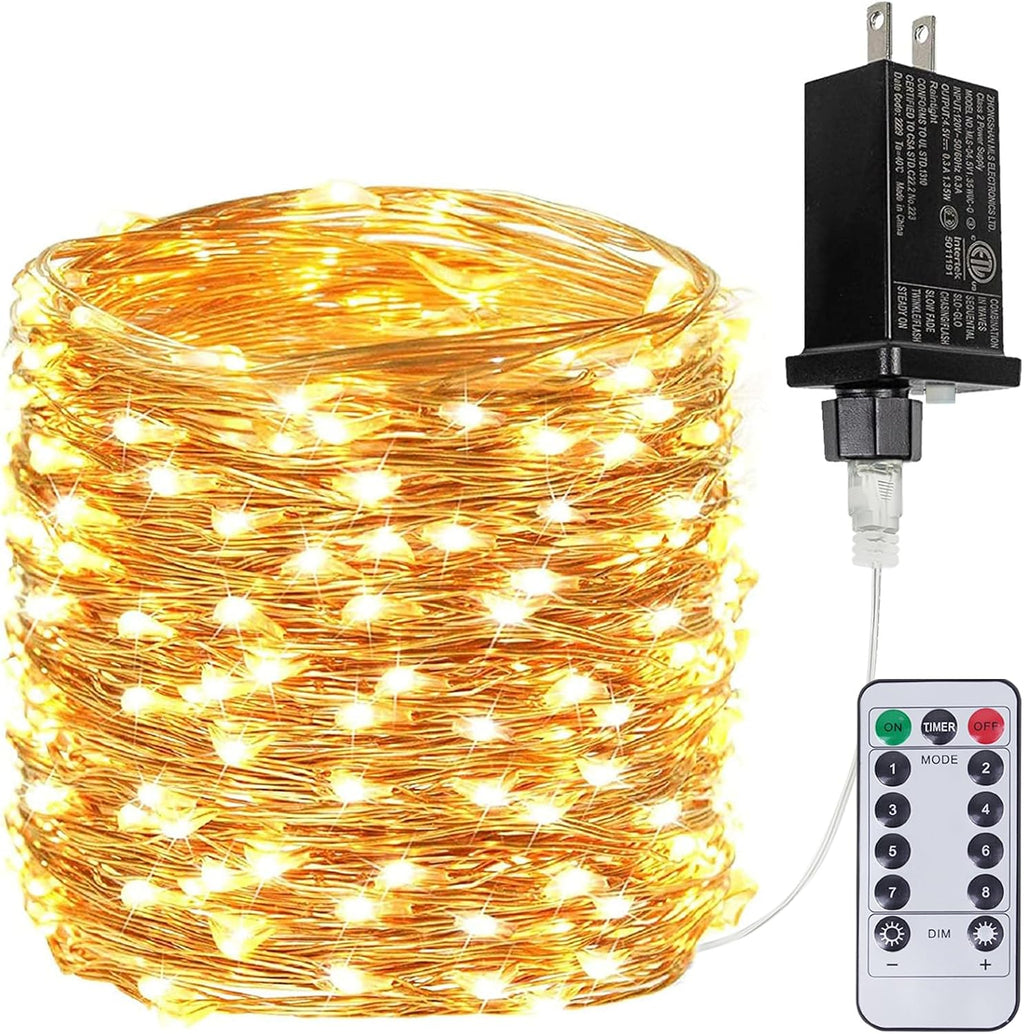 66Ft 200LED Fairy Lights Plug in with Remote, Waterproof String Lights Outdoor & Indoor 8 Modes with Timer, LED Twinkle Lights for Girl's Room Garden Patio Halloween Christmas Decorations (Warm White)