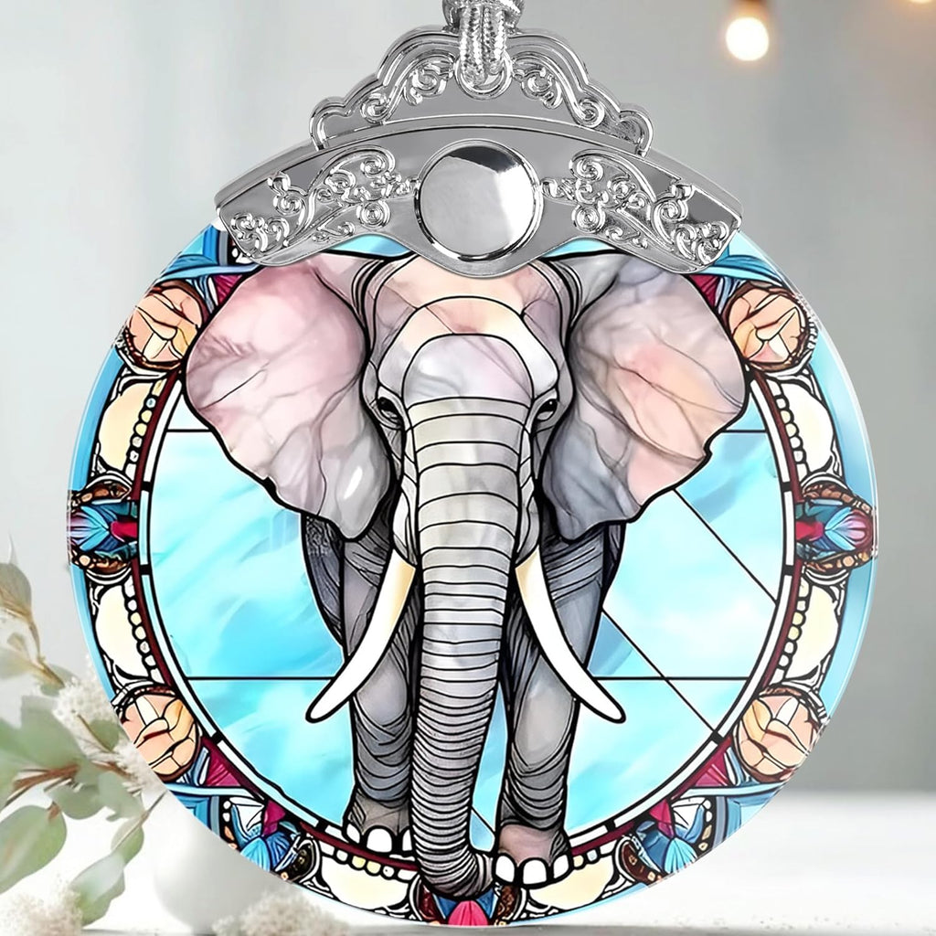 Stained Glass Christmas Ornament, Jocidea Elephant Christmas Decorations, Christmas Tree Ornament, Elephant Lovers Gifts, Holiday Decor and Xmas Gifts Ideas