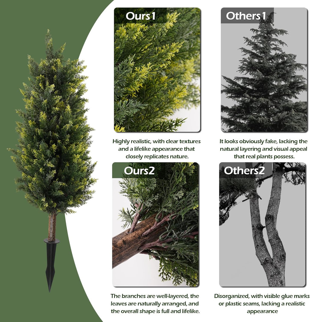 40inch Artificial Cedar Christmas Trees, 2 Sets Faux Cypress Topiary with Spikes, Weatherproof UV Resistant Fake Shrubs Cypress for Outdoor Front Porch Planters, Topiary Bush Balls Decor