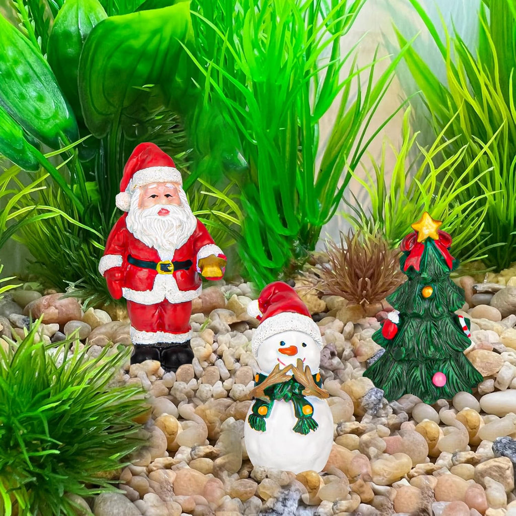 Christmas Aquarium Decorations 3PCS Resin Christmas Fish Tank Decorations Include Aquarium Christmas Tree & Snowman Christmas Figurines & Santa Claus for Christmas Fish Tank Supplies Table Decor