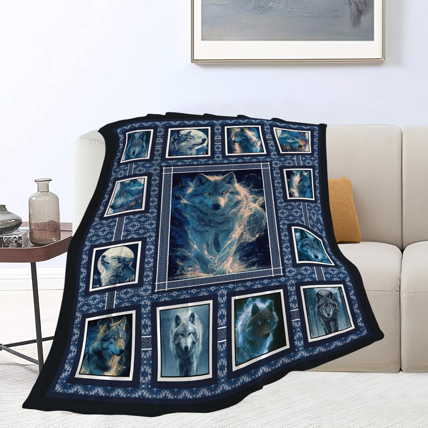 Wolf Throw Blanket Wolf Stuff Gifts for Kids Girls Boys Adults Women Men Soft Cozy Warm Plush Fluffy Fuzzy Fleece Blanket Decor 50''X60''