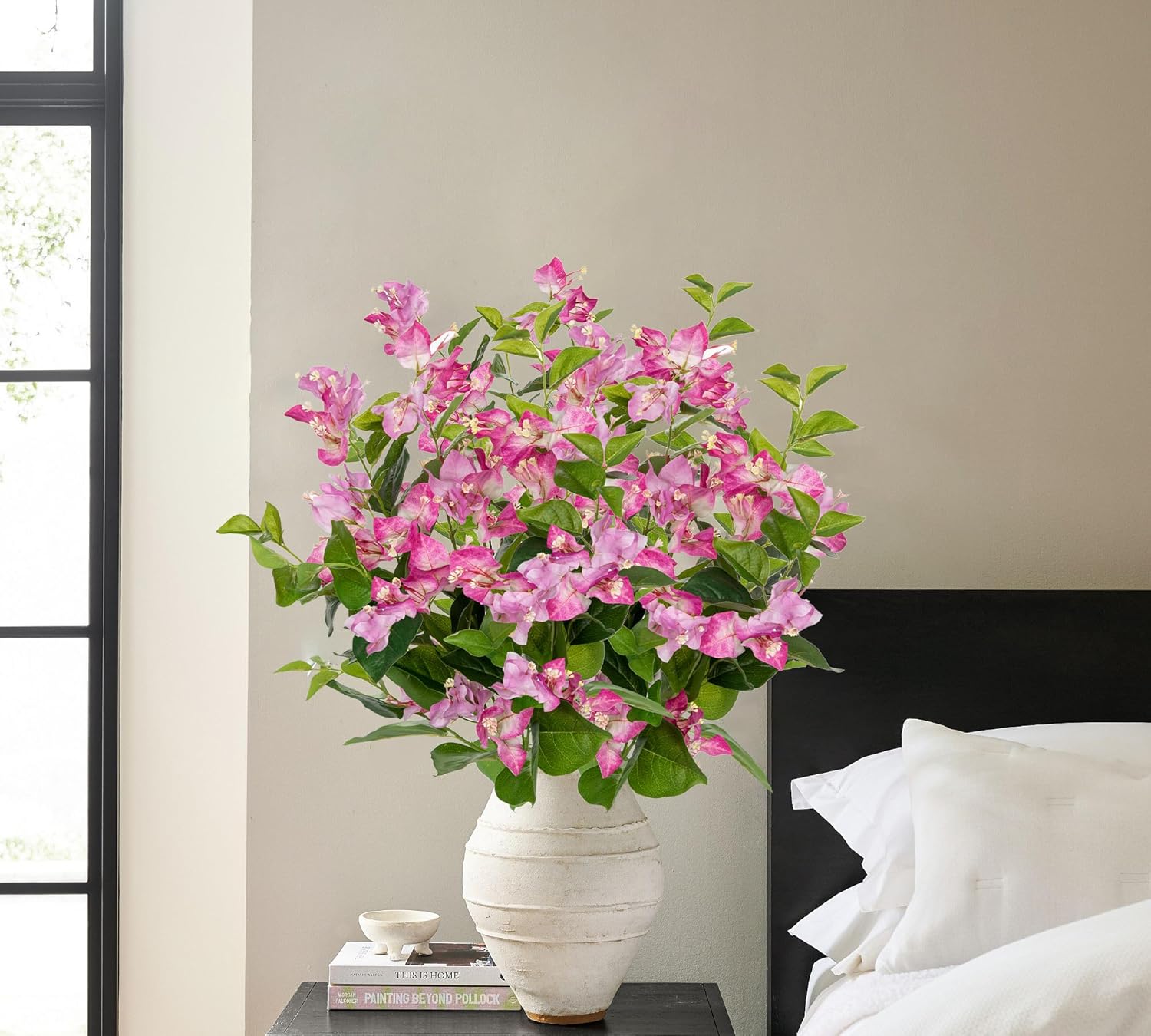 Hollyone 2Pcs Bougainvillea Artificial Flowers Bouquets Pink Fake Flower Silk Flowers with Long Stem Floral Arrangements Faux Bougainvillea Flower Plant for DIY Wedding Party Centerpieces Home Decor
