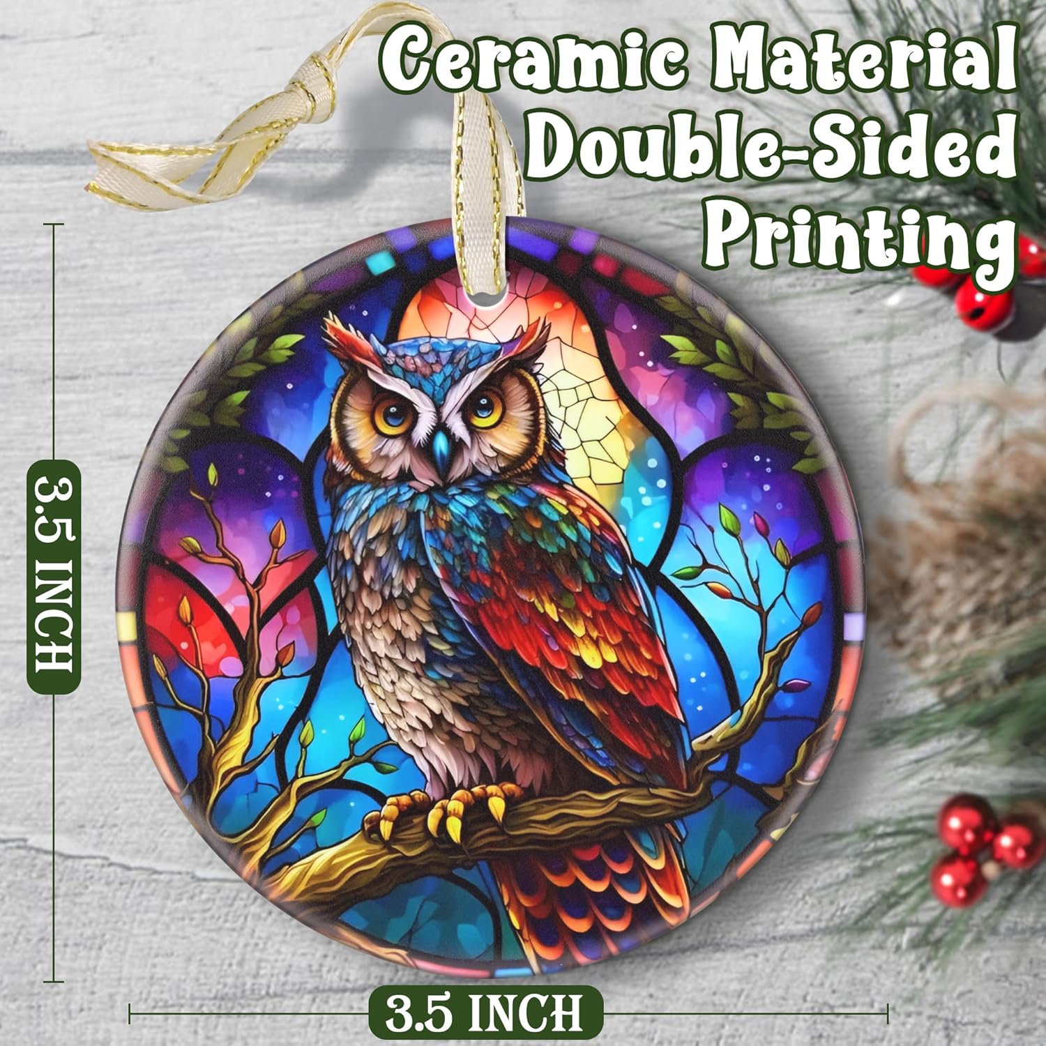 2025 Owl Christmas Ornaments - Round Ceramic, Christmas Tree Ornament, Holiday Decor for Tree, Beautiful Gift Idea