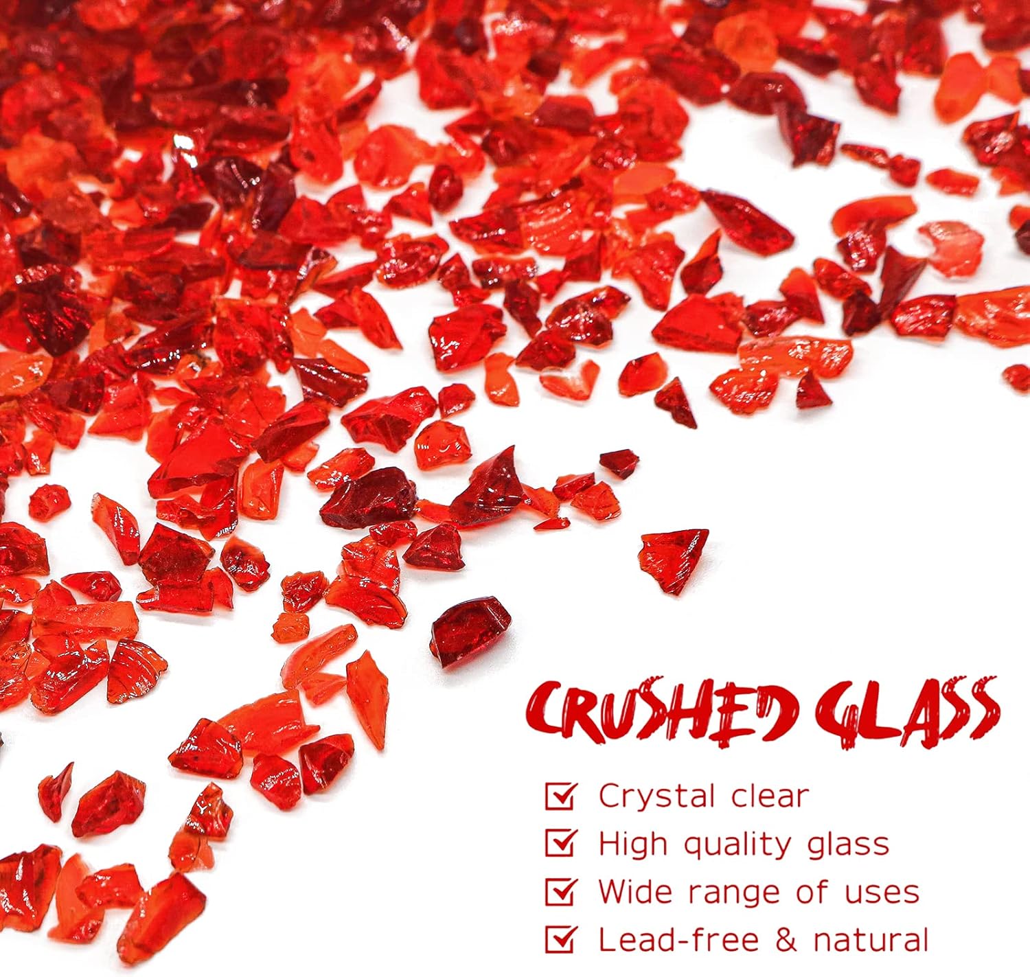 Crushed Glass for Resin Art - 3-6mm Red, 1.5lb | Broken Glass Pieces for Crafts, Vase Filler & Fire Pit Media | Decorative Stones (90% Red/10% Orange)