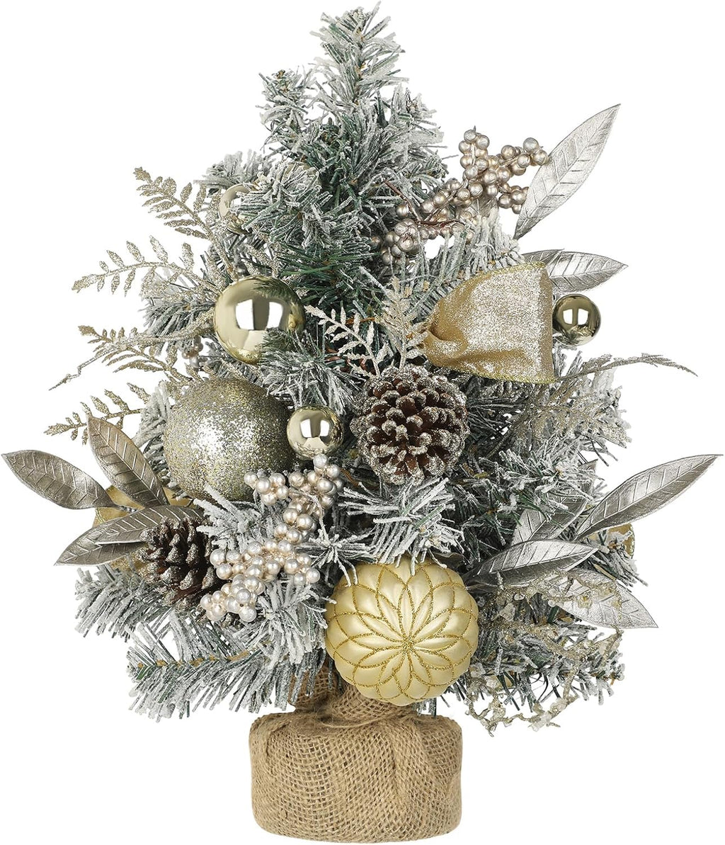 Flocked Christmas Tree Mini Tabletop Christmas Tree with Ornaments Berries Pinecones, 19" Small Fake Xmas Trees Plant Christmass Decorations for Table Centerpiece, Mantel Entryway Winter Holiday Decor