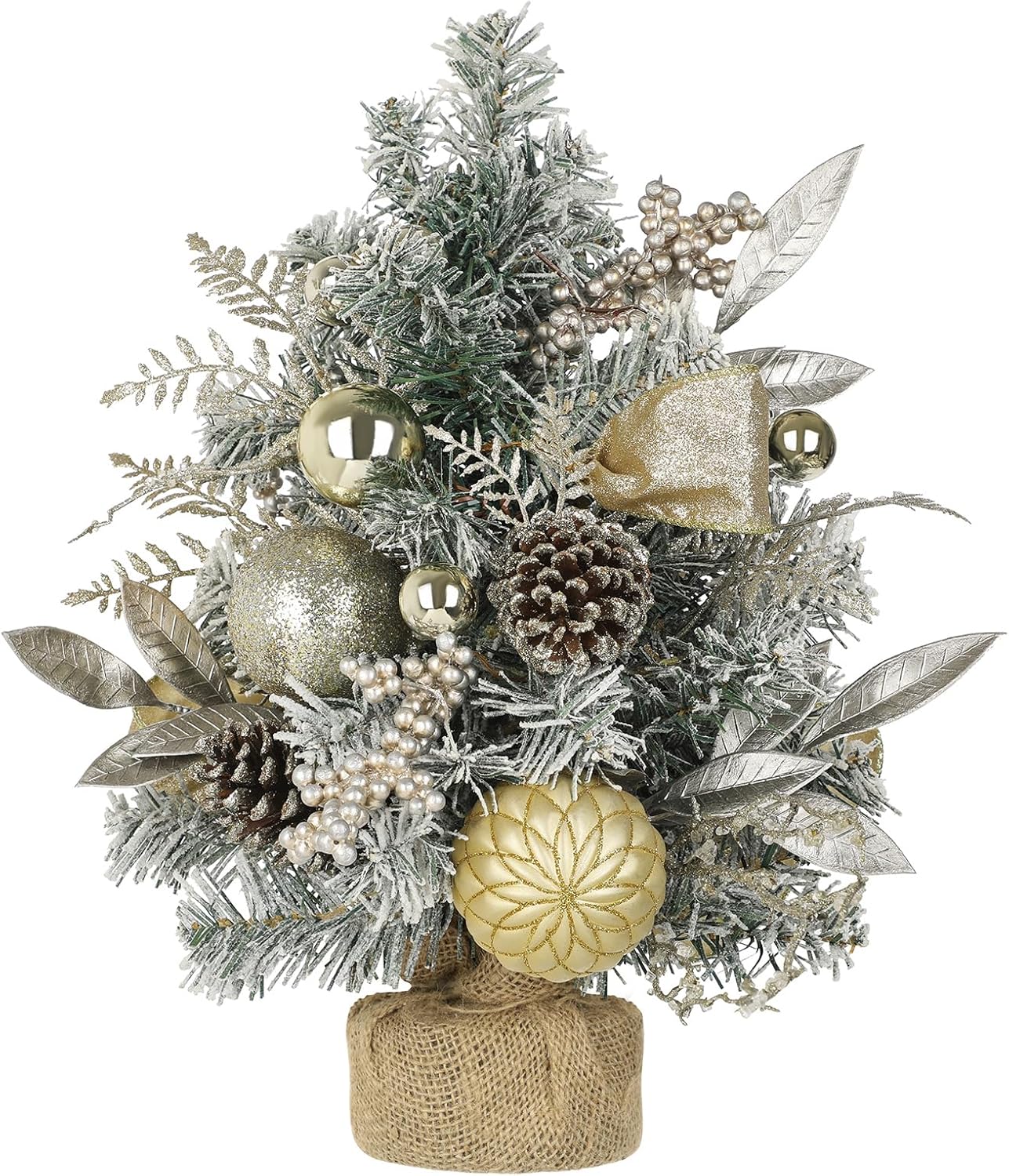 Flocked Christmas Tree Mini Tabletop Christmas Tree with Ornaments Berries Pinecones, 19" Small Fake Xmas Trees Plant Christmass Decorations for Table Centerpiece, Mantel Entryway Winter Holiday Decor
