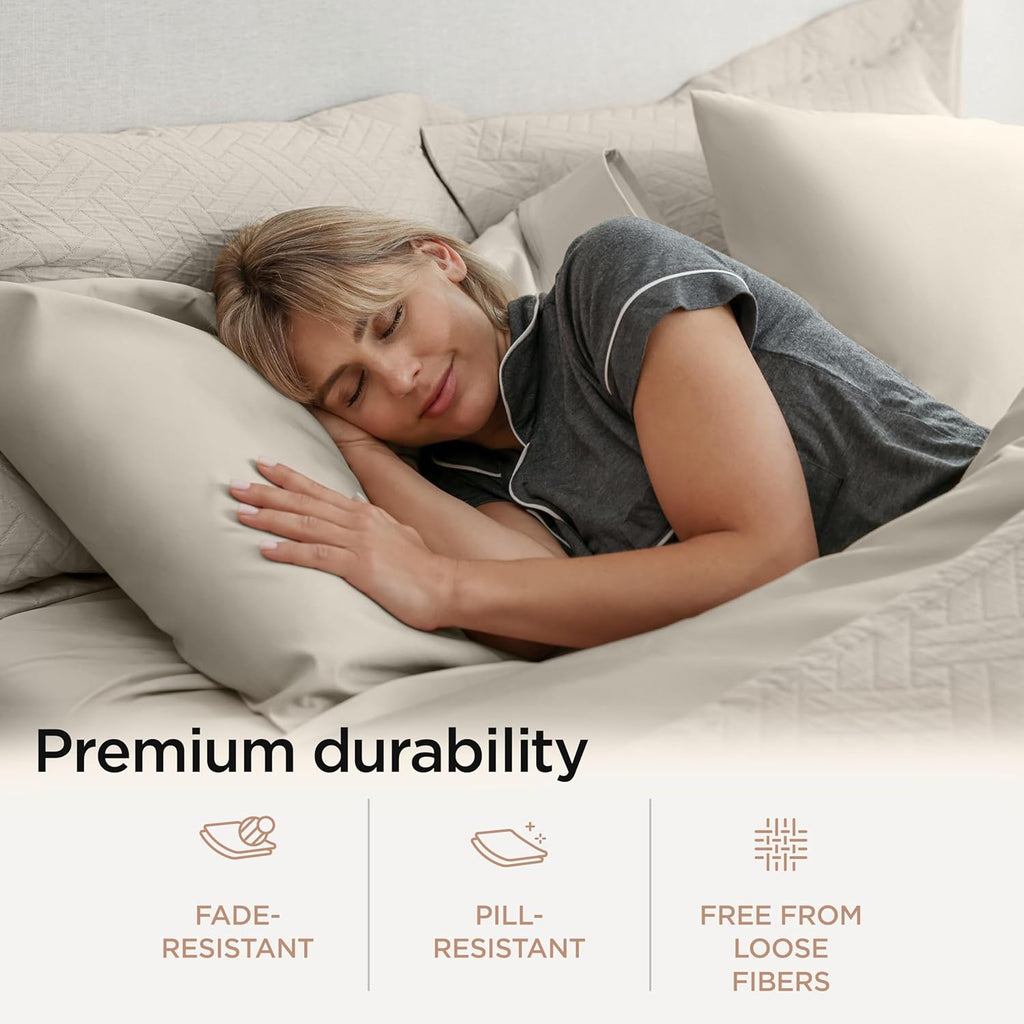 Threadmill King Size Sheets | 600 Thread Count King Bed Sheets Set for King Mattress 16” Deep Pocket | Sateen Weave 4-Piece Bedding Set with Cooling Effect | Taupe