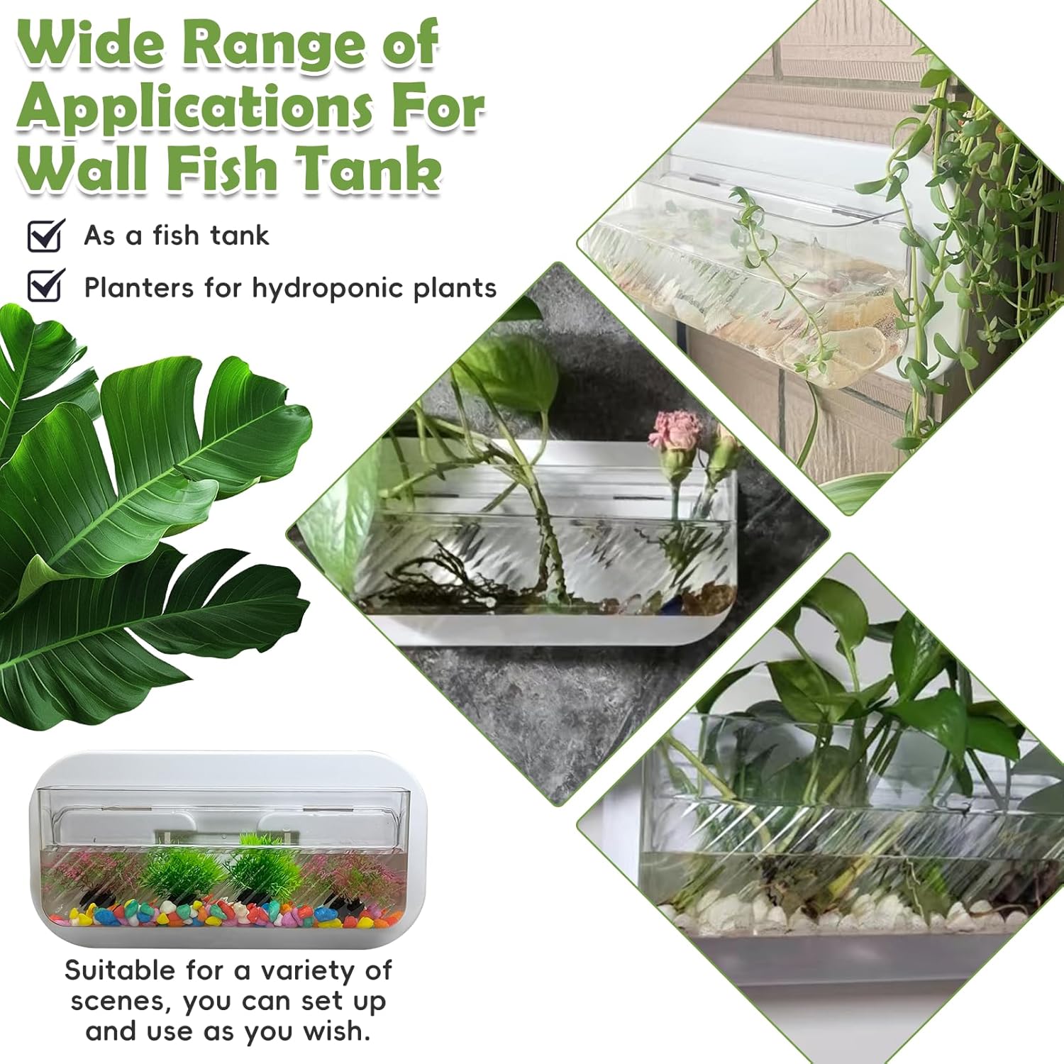 kathson Acrylic Wall Hanging Fish Bowl Wall Mounted Fish Tank Planter Fish Bubble Hanging Aquarium Hydroponic Plant Pot Betta Fish Tank Bowl for Home Decor Pot Decoration Planter