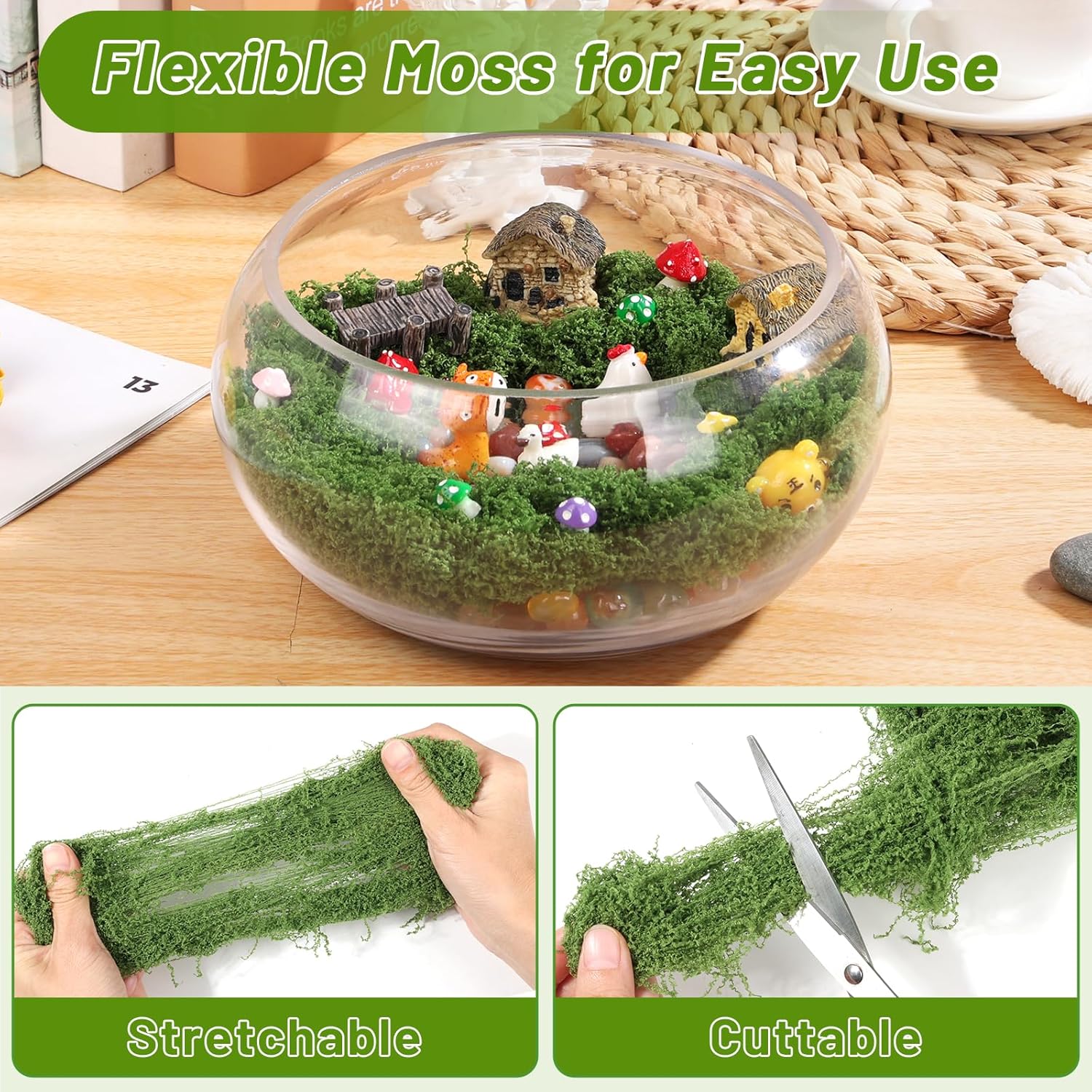 Jollidecor 1.54 LB Fake Moss for Crafts, Artificial Decorative Light Green and Dark Green Faux Moss DIY Fairy Garden Decor for Indoor Decor