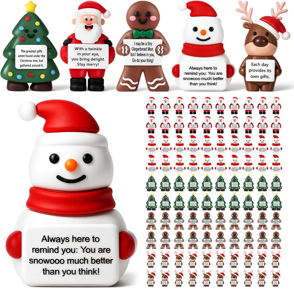 Gejoy 50 Pcs Mini Rubber Christmas Toys Positive Mini Christmas Figures Gifts Decorations and Encouragement Birthday Motivational Gifts for Colleague Staff Teacher