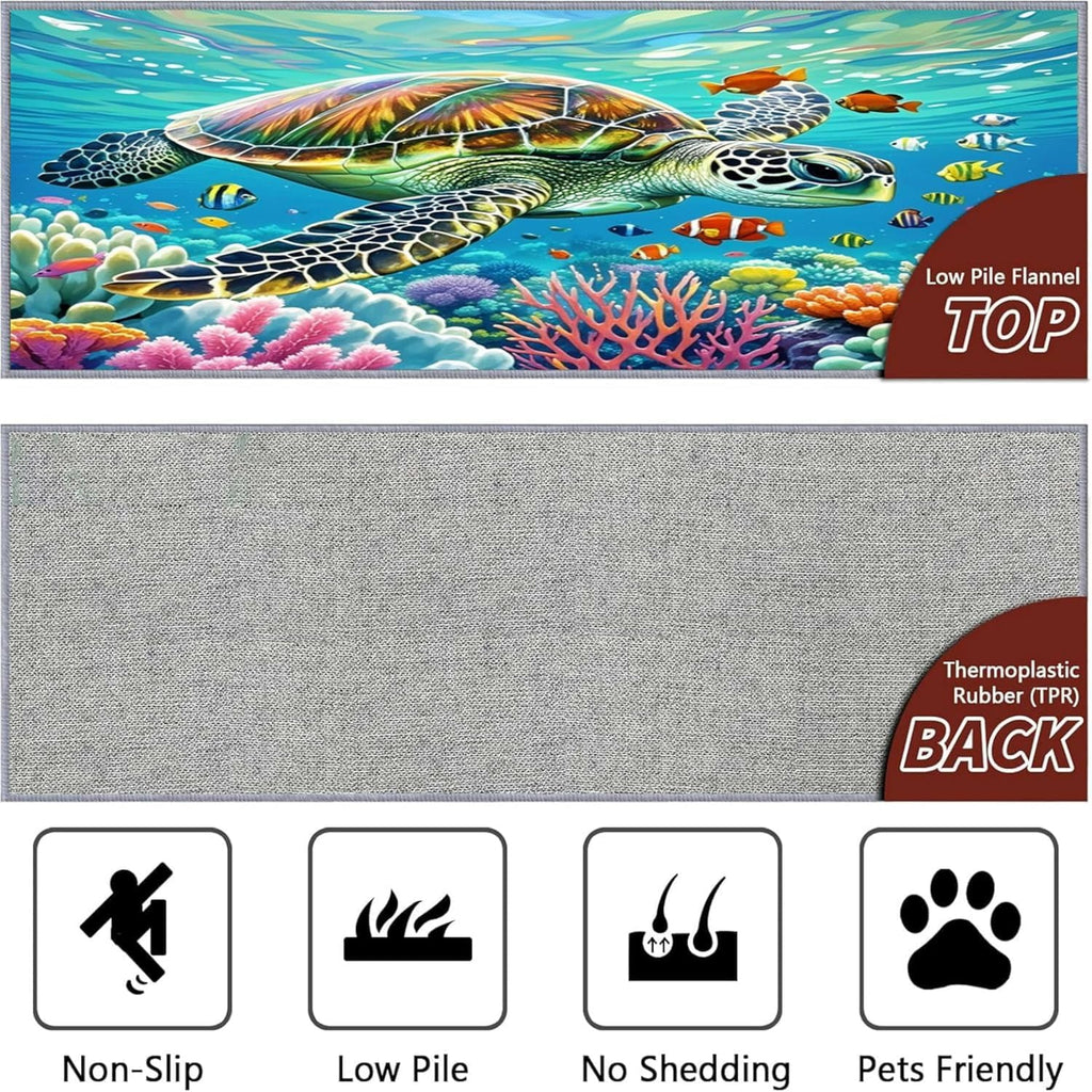 Coastal Sea Turtle Area Rug 3x4ft Beach Theme Ocean Non-Slip Rug Washable Decorative Living Room Bedroom Floor Rug, Blue Green