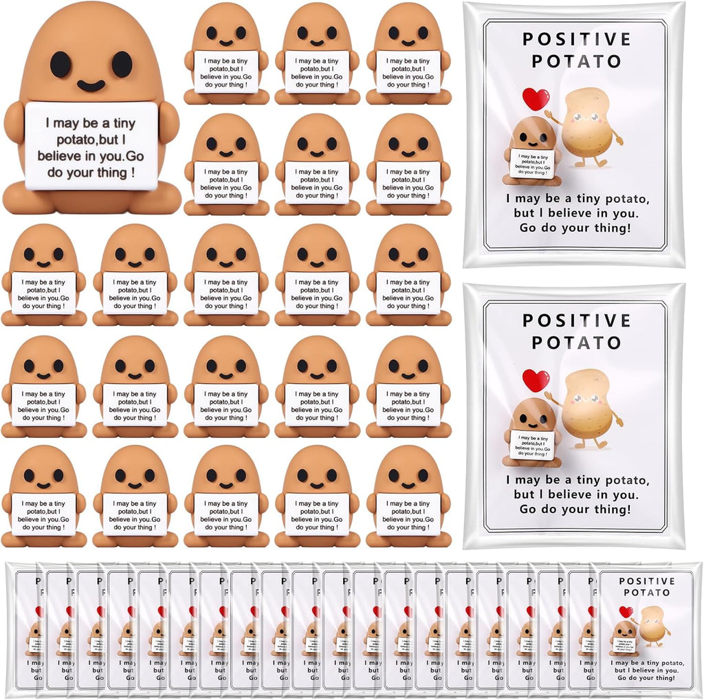 Gejoy 75 Pcs Positive Potato Gift Set Include 25 Mini Rubber Potato 25 Motivational Card 25 Bags Motivational Emotional Support Gifts for Employee Coworker Staff Teacher Team Friends