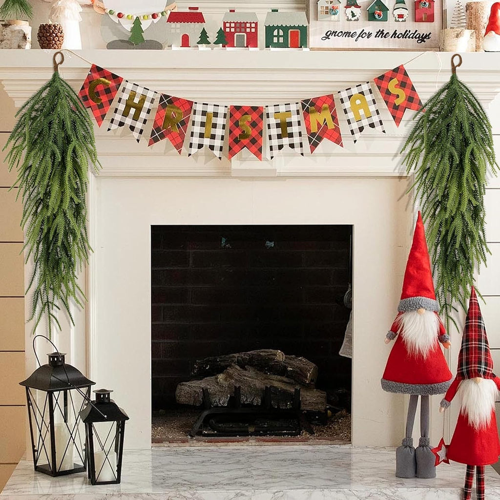 4 Pcs Extra Length Artificial Christmas Teardrop Swag, 30" Faux Pine Needles Teardrop Door Swag, Christmas Norfolk Greenery Teardrop Wreath for Xmas Door Table Mantle Fireplace Indoor Outdoor Decor