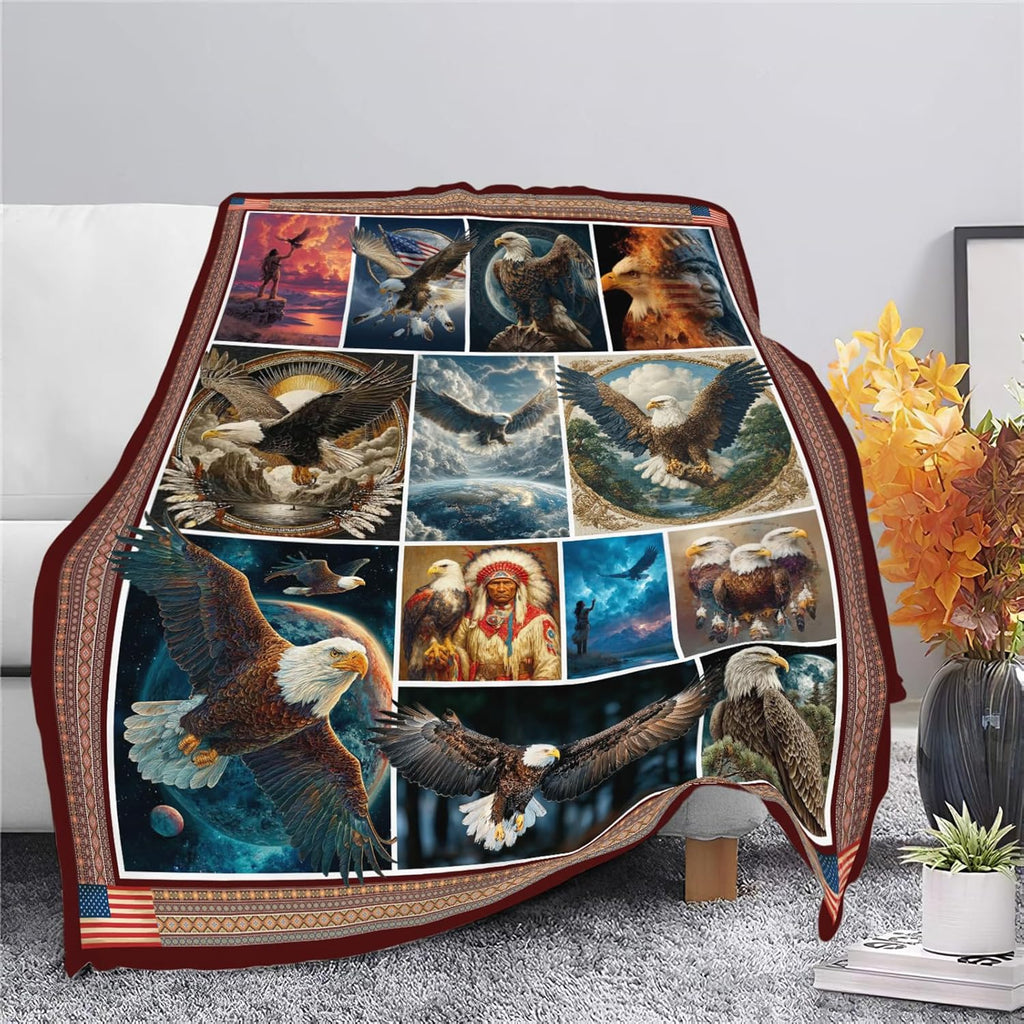 Bald Eagle Throw Blanket Native American Eagle Stuff Gifts for Kids Girls Boys Adults Women Men Soft Cozy Warm Plush Fluffy Fuzzy Fleece Blanket Decor 40''X50''