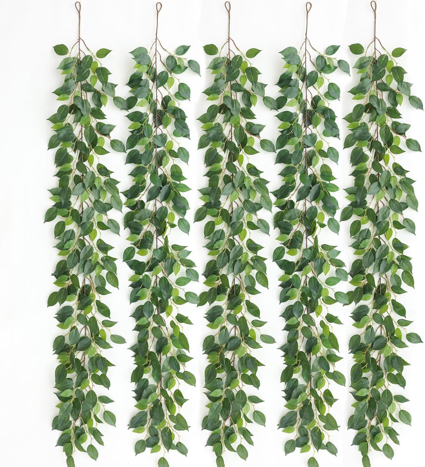 mizii 5 Packs 390" Artificial Vines Ficus Garland Fake Vine Silk Green Leaves Faux Plants Greenery Decoration for Bedroom Room Wall Party Table Centerpieces Wedding Arch Decor