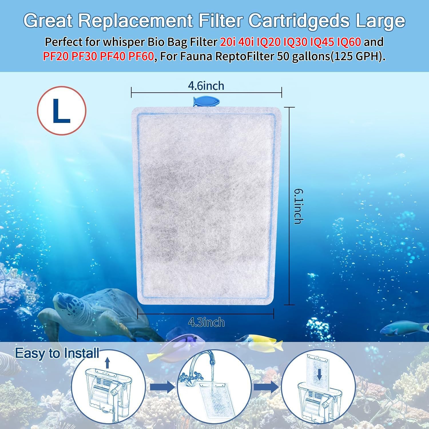 12 Pack Large Assembled Aquarium Filter Cartridge for Whisper Bio-Bag Power Filters, Replacement Filter Cartridges for Whisper 20i/40i IQ20/30/45/60 PF20/30/40/60 Power Filter ﻿