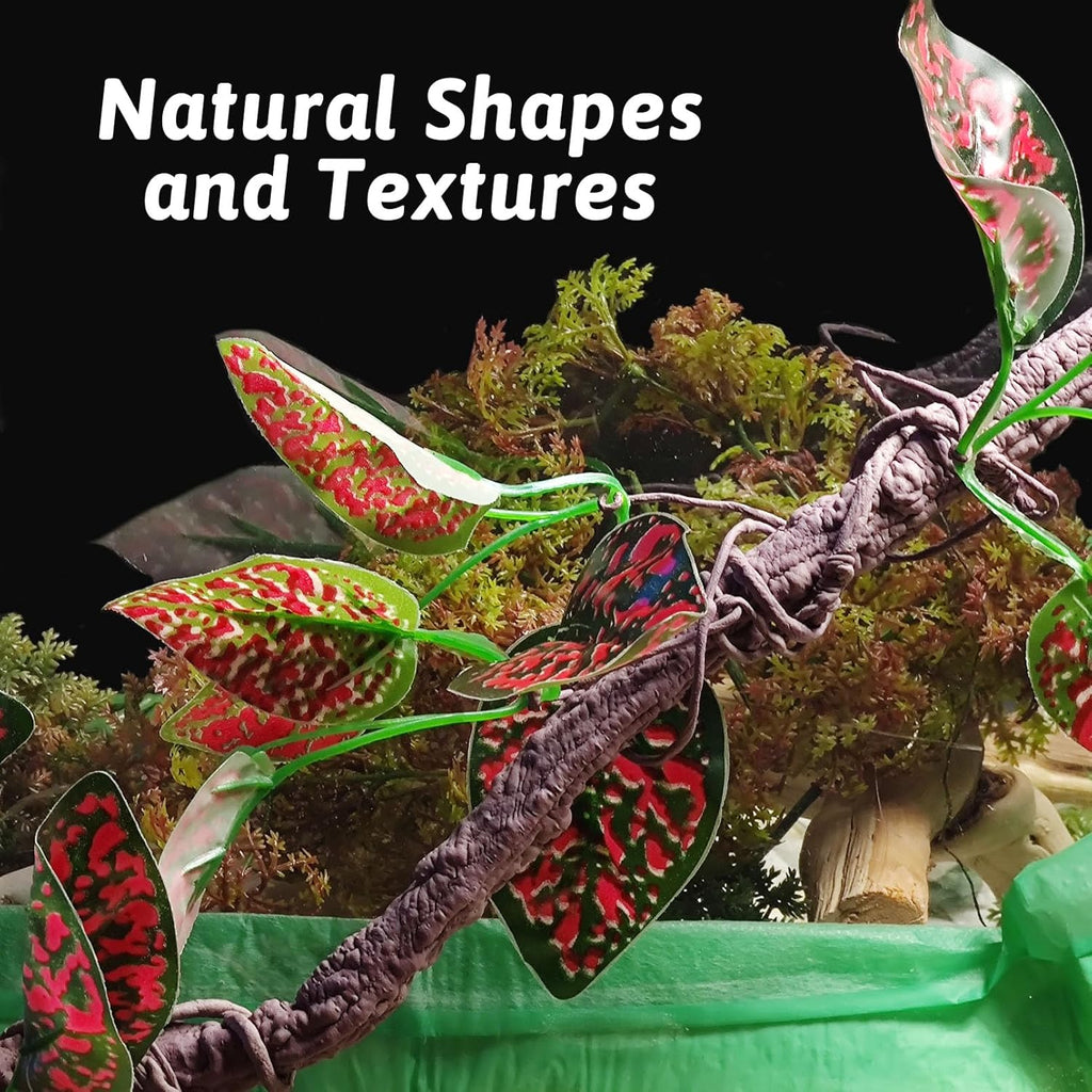 VCEPJH Reptile Climbing Branch Decor 2 Pcs Bendable Jungle Vine with Suction Cup Terrarium Plant Decoration for Gecko Bearded Dragons, Snake,Frogs, Chameleons Cage Accessories (I)