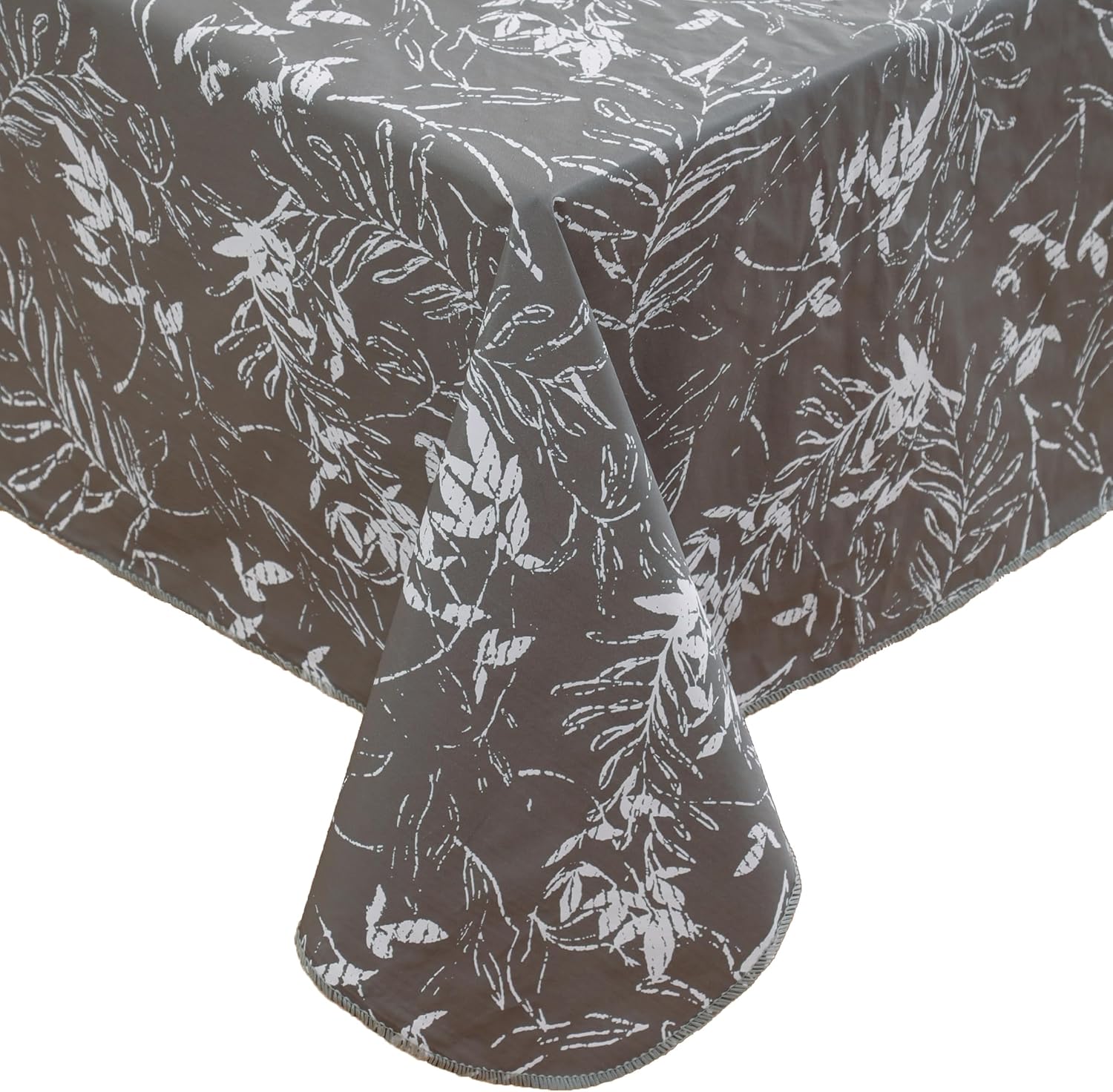 Walrus Heavy Duty Vinyl Tablecloth with Flannel Backing Waterproof Oil-Proof Plastic Table Cloth Stain-Resistant Wipeable Rectangle or Square Table Cover for Indoor and Outdoor (Grey Leaf,52x70 Inch)