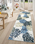Wonnitar 2x6 Washable Runner Rug, Blue Leaf Kitchen Rug Runner with Rubber Backing, Tropical Coastal Low Pile Entry Carpet Soft Non-Shedding Bedside Mat for Bedroom Entrance Laundry