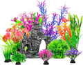 CousDUoBe 16Pcs Aquarium Plants Cave Rock Decor Set& Fish Tank Artificial PlasticPlants,Fish Tank Accessories Small Large Aquarium Decorations Kit