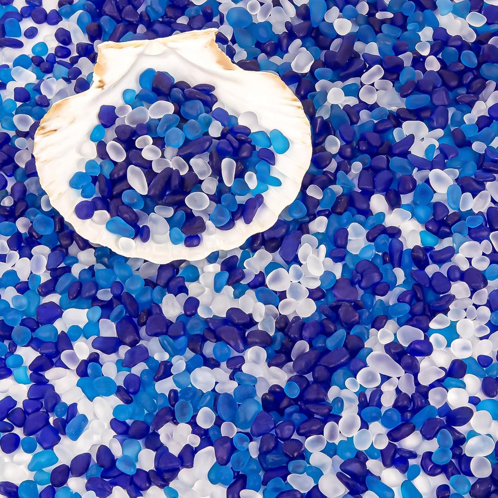 QEQEKAKA Sea Glass Stones for Crafts About 1LB (405g/14.28oz) Glass Pebbles Gemstones Bulk for Beaching Wedding DIY Decoration Aquarium Turtle Tank Vase Filler