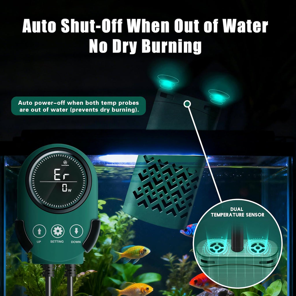 500W Smart Aquarium Heater Submersible with Variable-Frequency Energy Savings, Dual Probes for Leaving Water Automatically Stop, PTC Tech for Overheat Protection, Adjustable for Freshwater, Saltwater