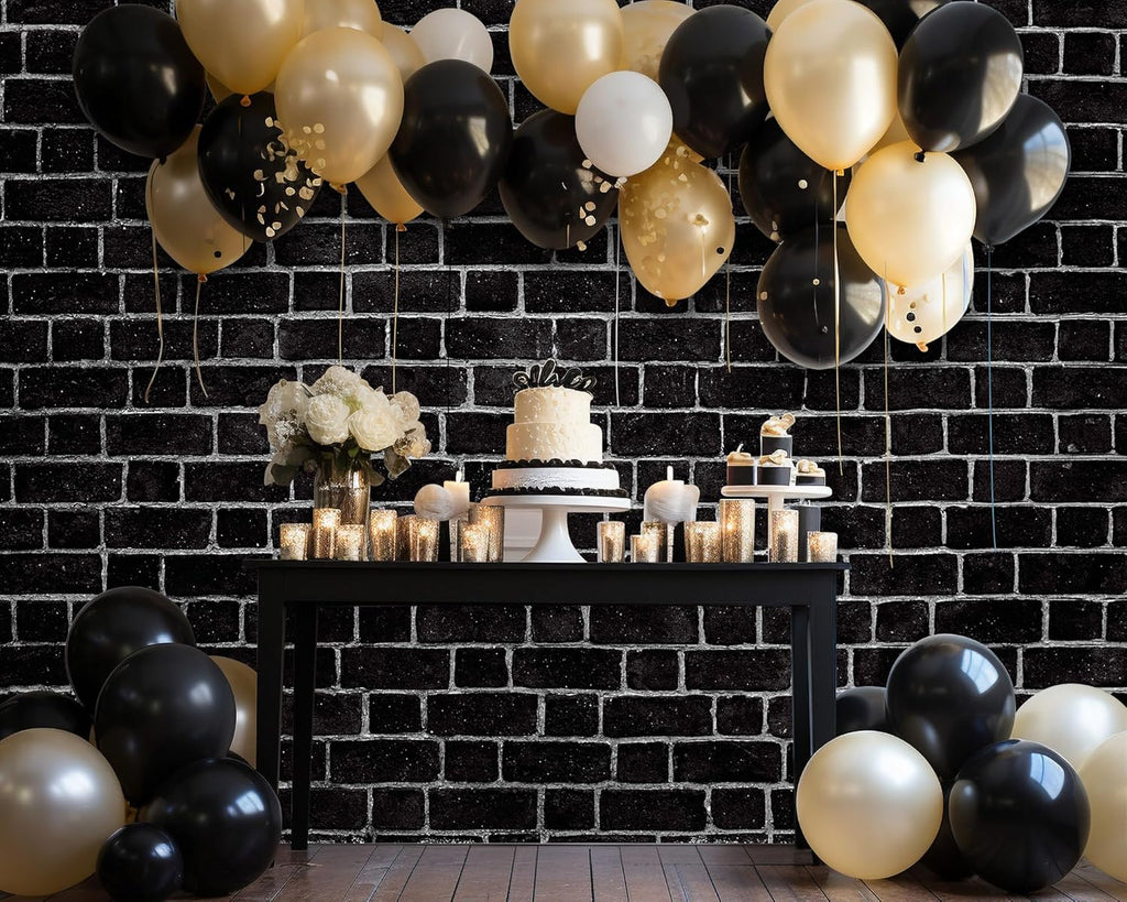 VitalCozy 10 x 8 Ft Christmas Brick Wall Backdrop for Photoshoot Polyester Fabric Brick Backdrop Background for Fireplace Home Decoration Newborn Birthday Party (Black)